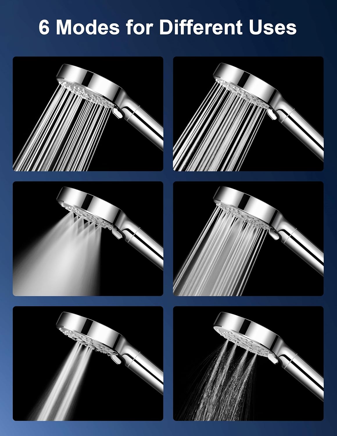 Duschkopf mit 20-stufiger Filterung und 6 Strahlarten, Silber