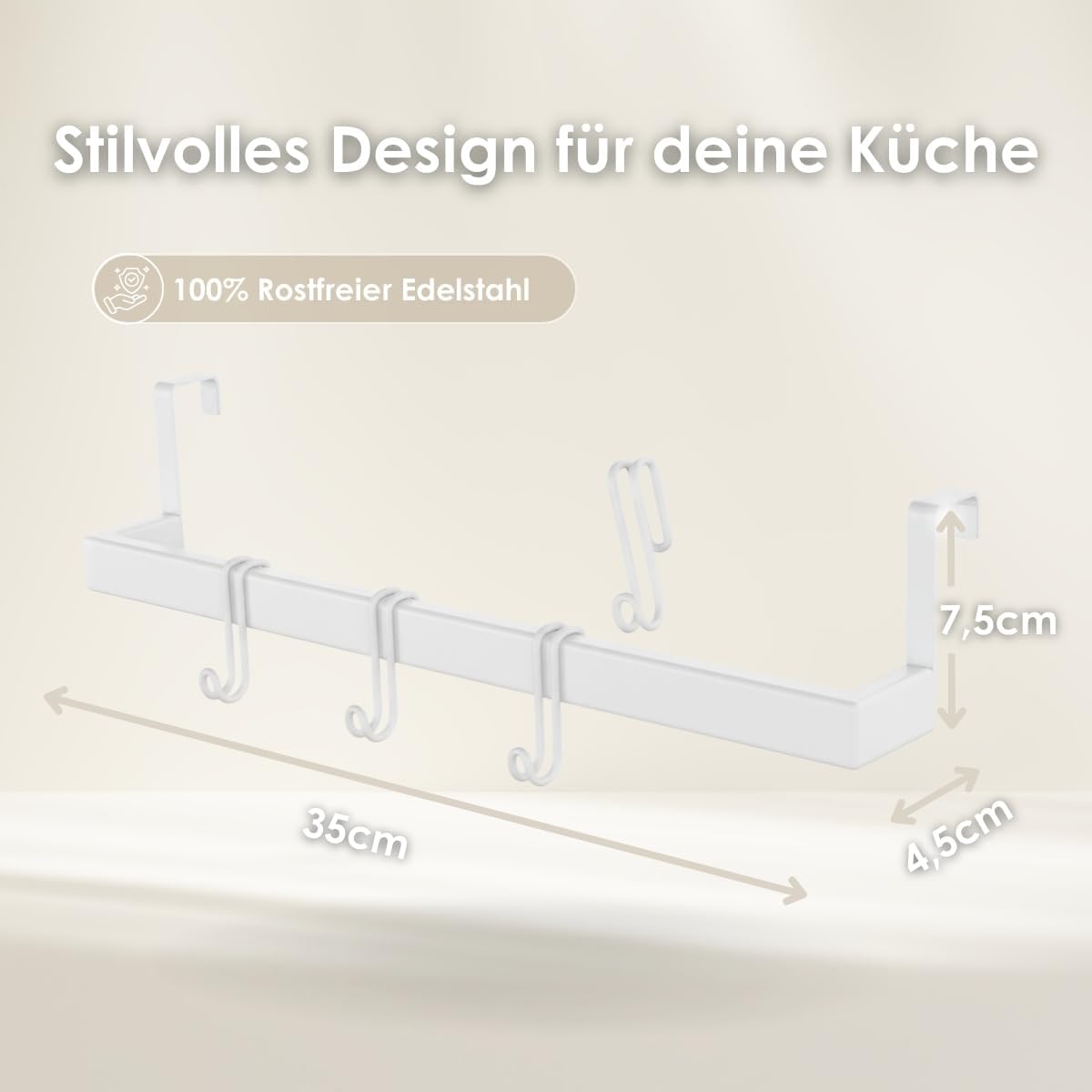 Geschirrtuchhalter ohne Bohren (inkl. 4 Haken), Weiss