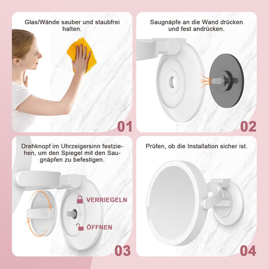 Vergrösserungsspiegel mit Saugnapf & Beleuchtung 20x