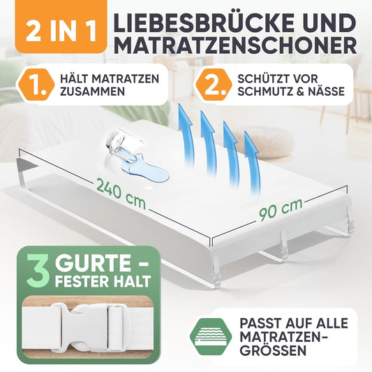 2in1 Liebesbrücke und Matratzenschoner mit Spanngurt, 90x240 cm (ohne T-Stück)