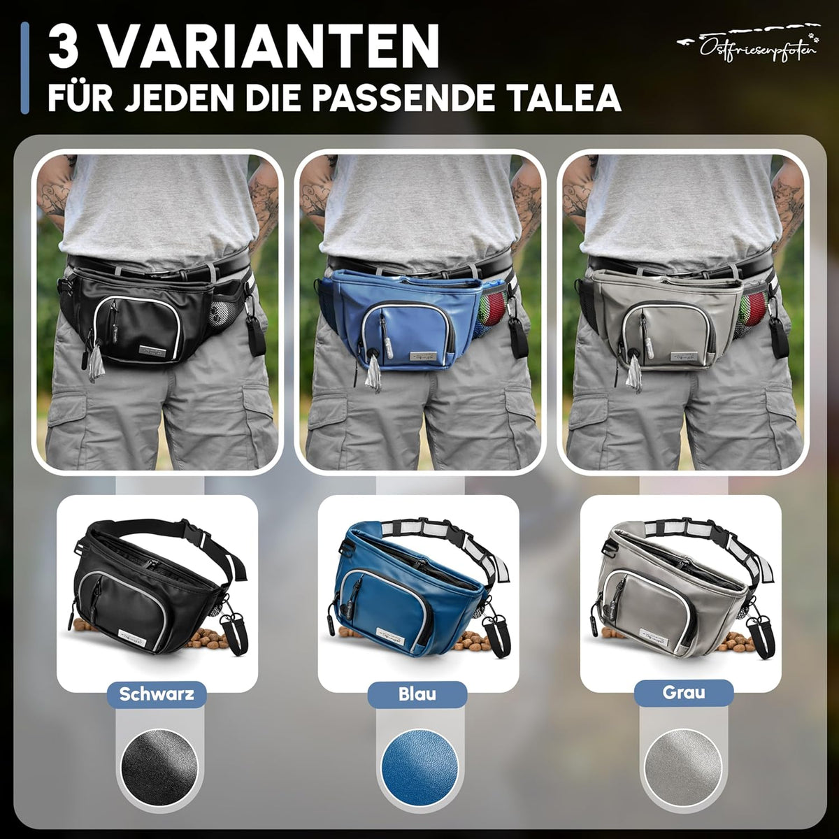 Leckerli-Bauchtasche Talea mit Magnetverschluss und wechselbarem Innenfutter, M Dunkelblau