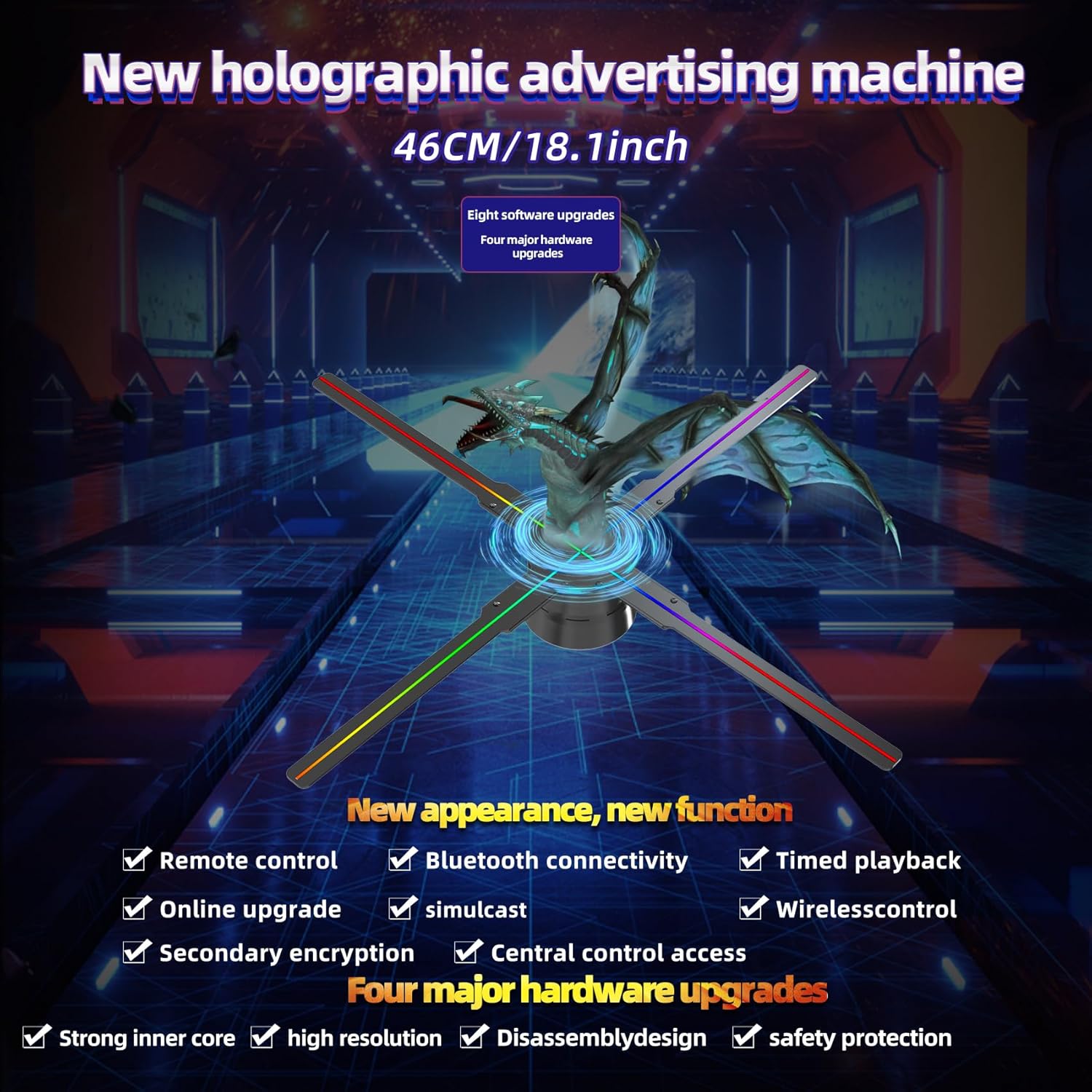 3D Holografischer Projektor, 46CM APP-Version (WiFi+APP+Bluetooth+Remote)