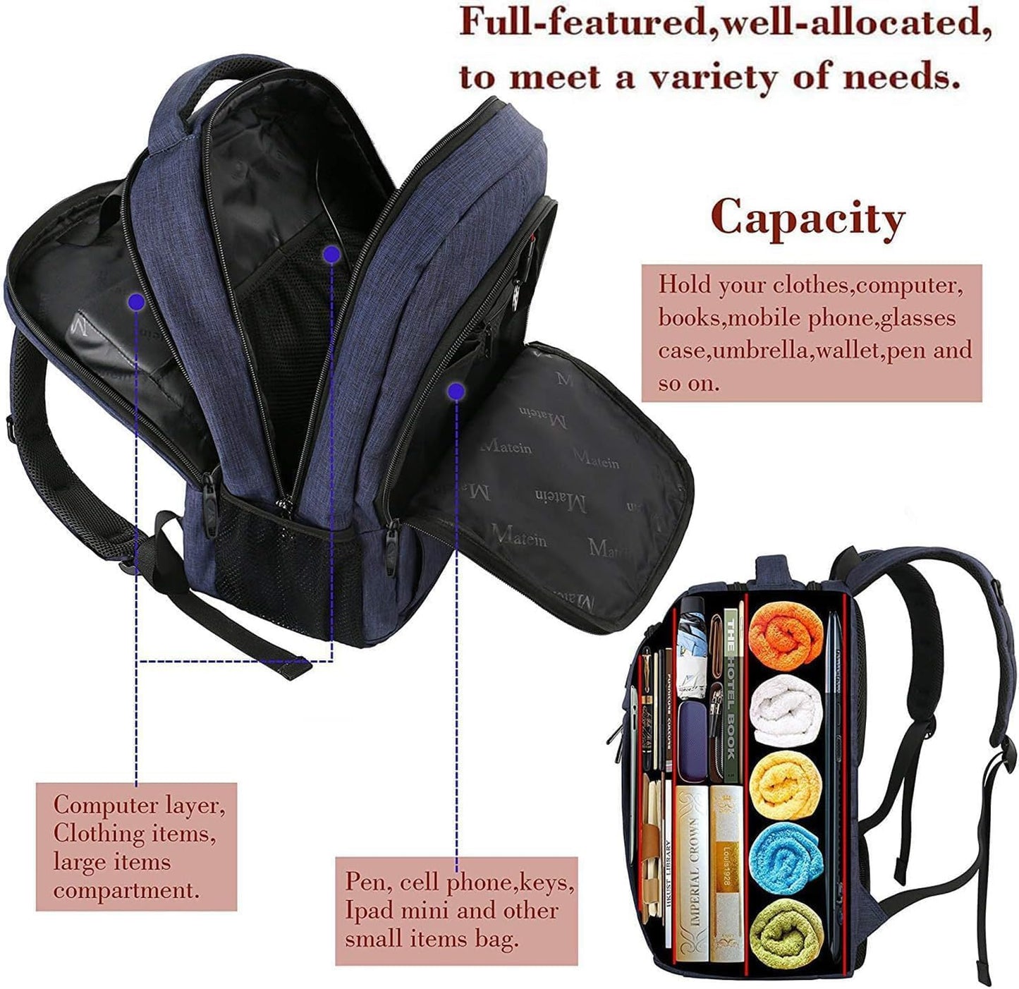 Laptoprucksack mit USB-Anschluss, 15,6 Zoll / Blau