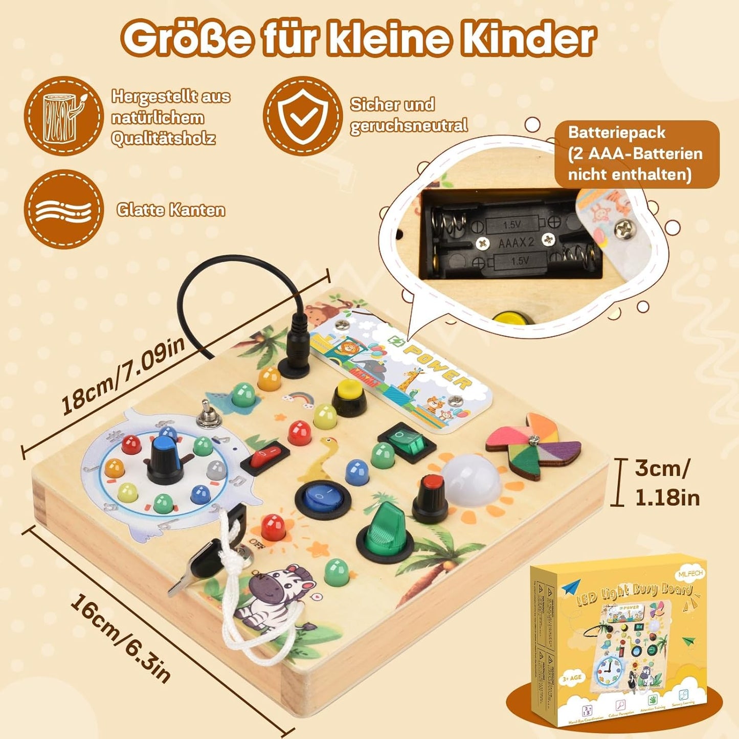 Montessori Busy Board mit LED-Lichtschalter