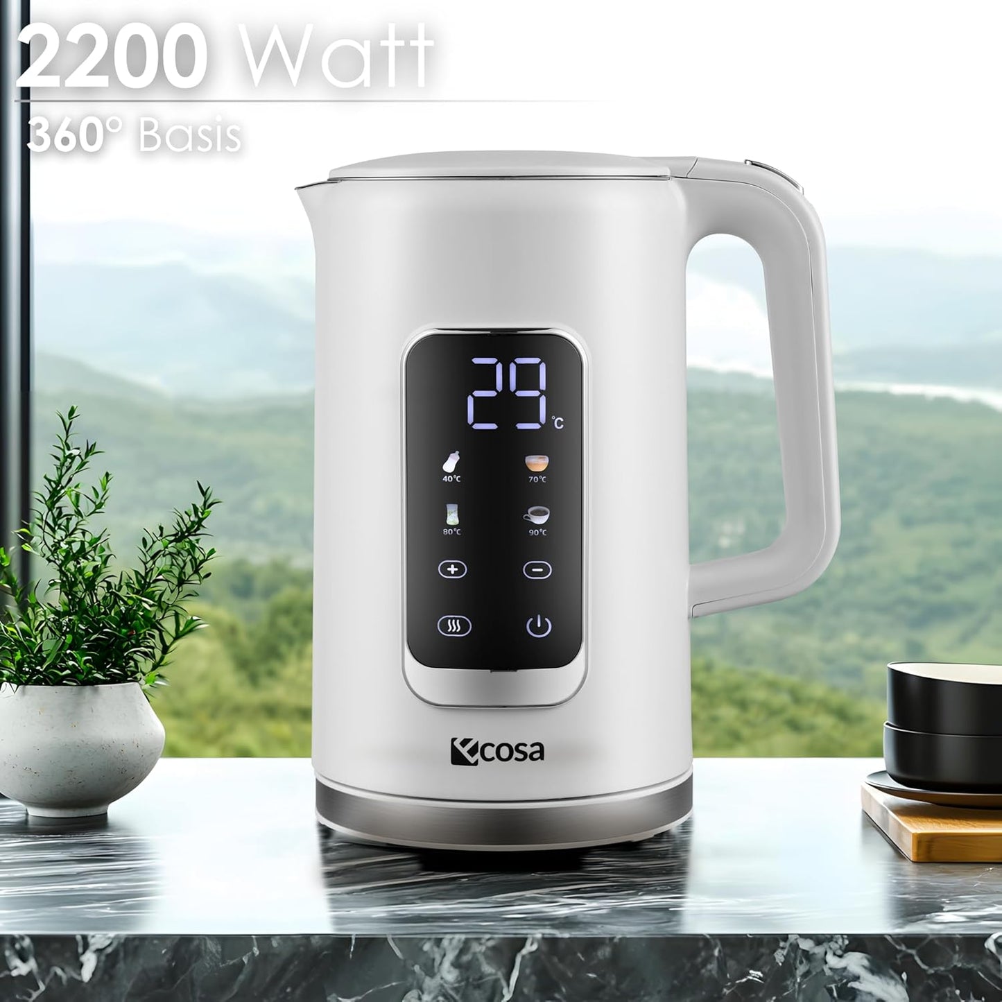 Wasserkocher mit Temperatureinstellung (40°C-100°C)