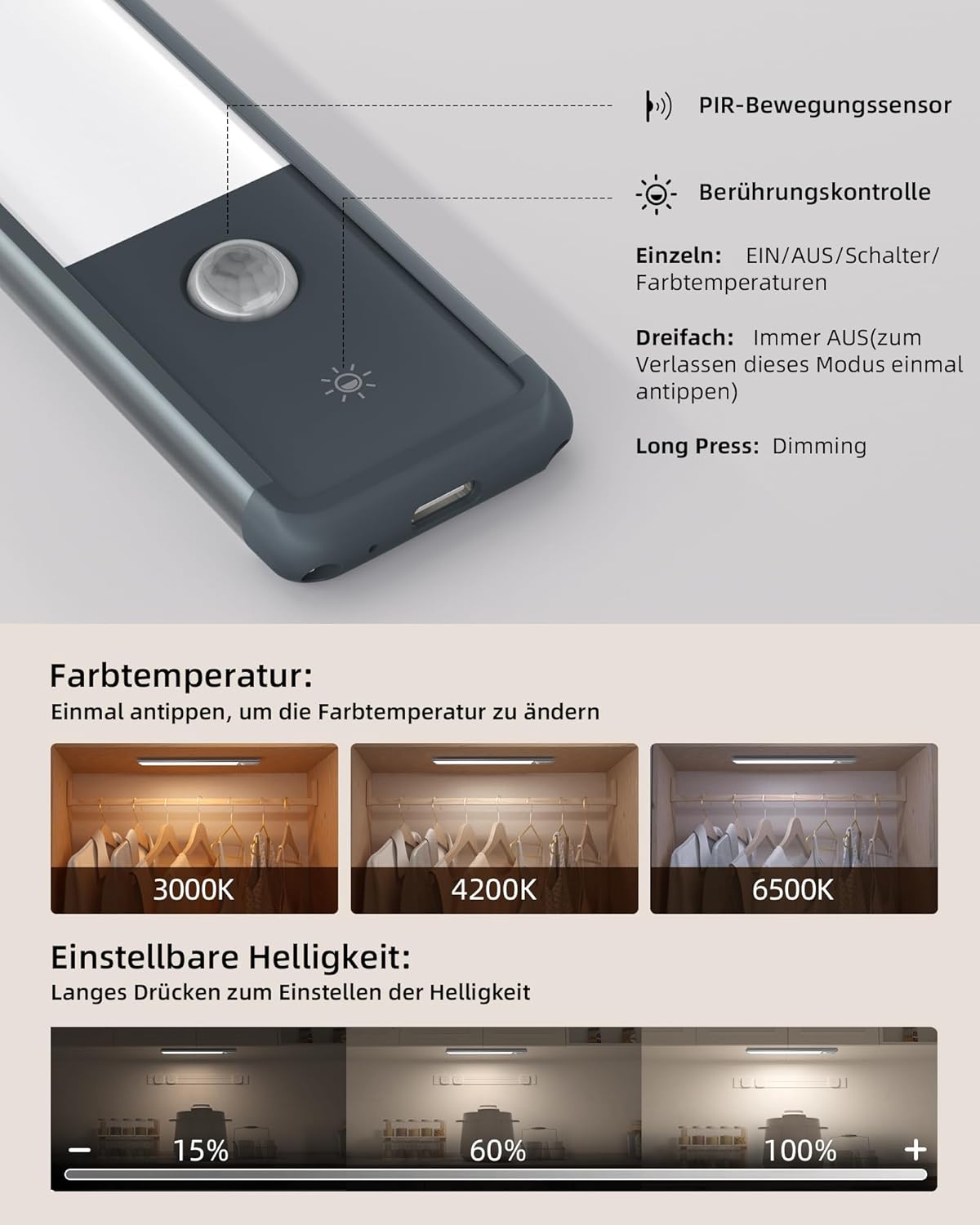 2er Set Schrankbeleuchtung Flora-30, Schwarz 2 Stück