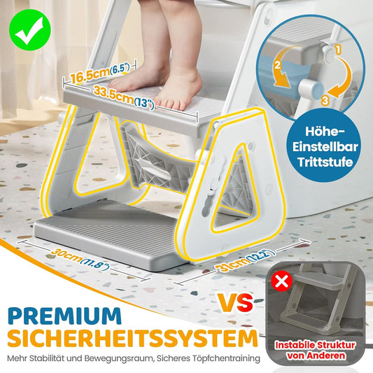 Toilettensitz Kinder mit Treppe und Spritzschutz, Grau