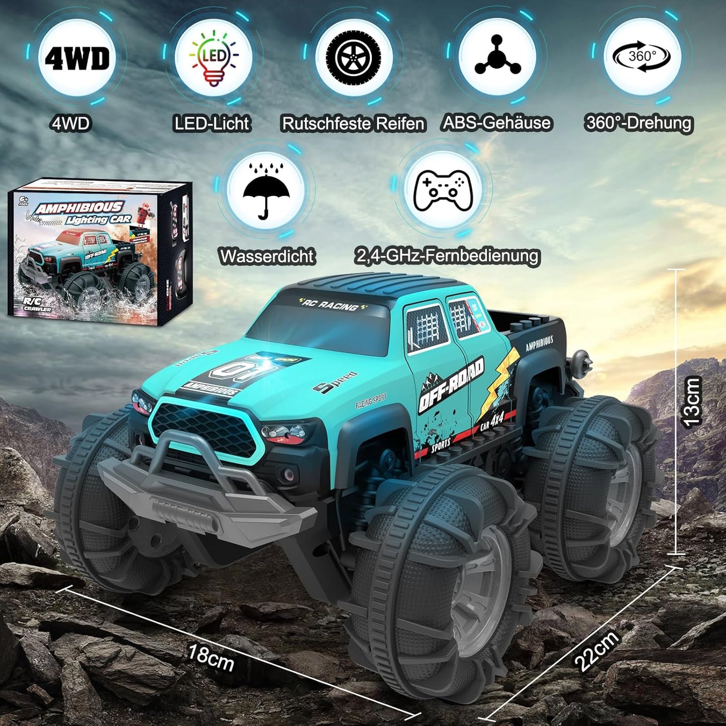 Amphibisches RC Auto mit Gestensteuerung & LED