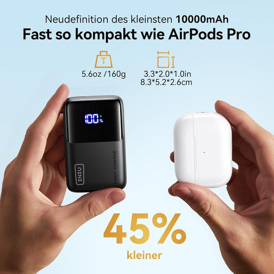 Mini Power Bank mit Schnellladefunktion, Schwarz