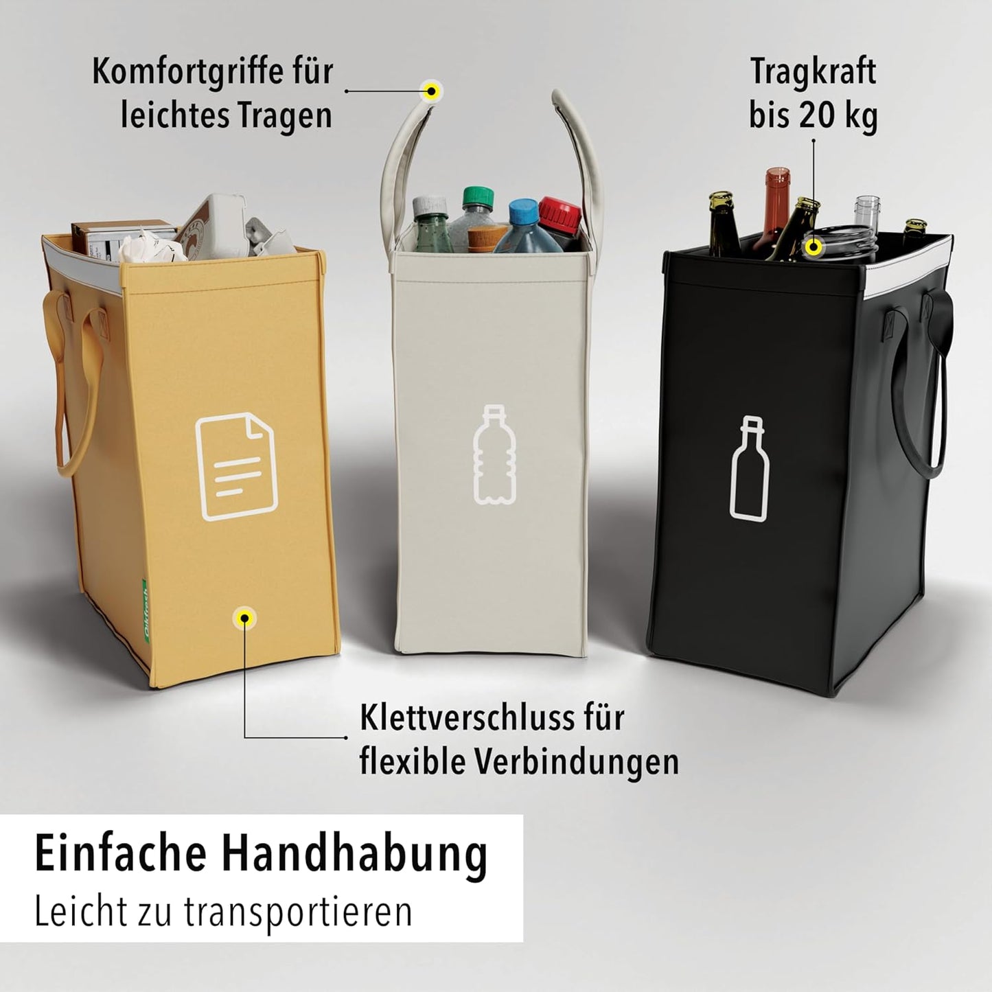 3er-Pack Abfalltrennsystem, Nur Symbole