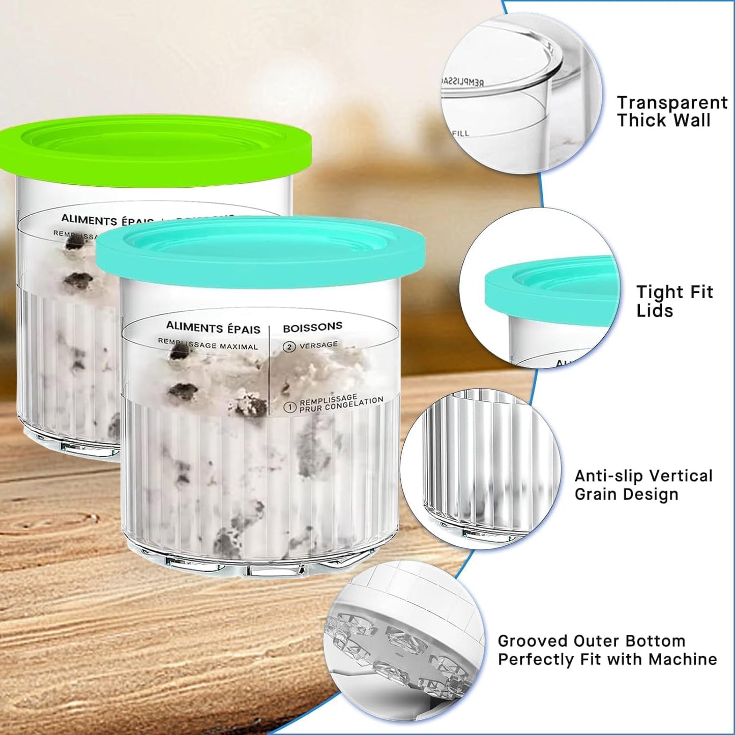 4-teiliges Creami Eisbehälter Set mit Deckel für Ninja Creami Deluxe
