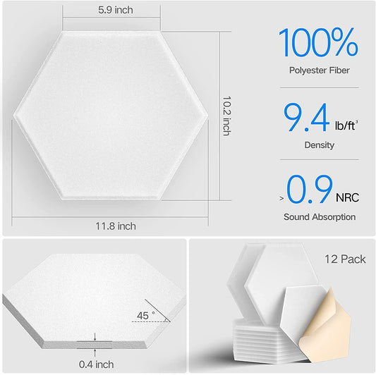 Hexagon Akustikplatten, 12 Stück weiss, Weiß