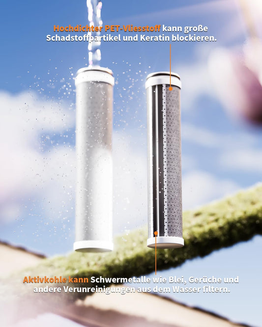 Filter-Duschkopf mit Schlauch und 6 Strahlarten, Verchromung