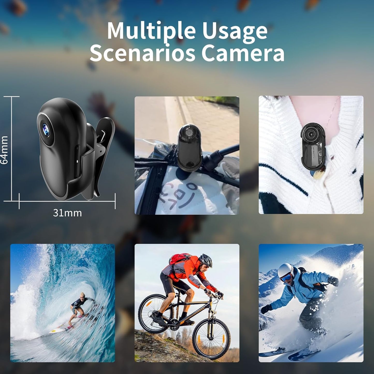 360° Actionkamera mit Bildschirm, Mini Helmkamera