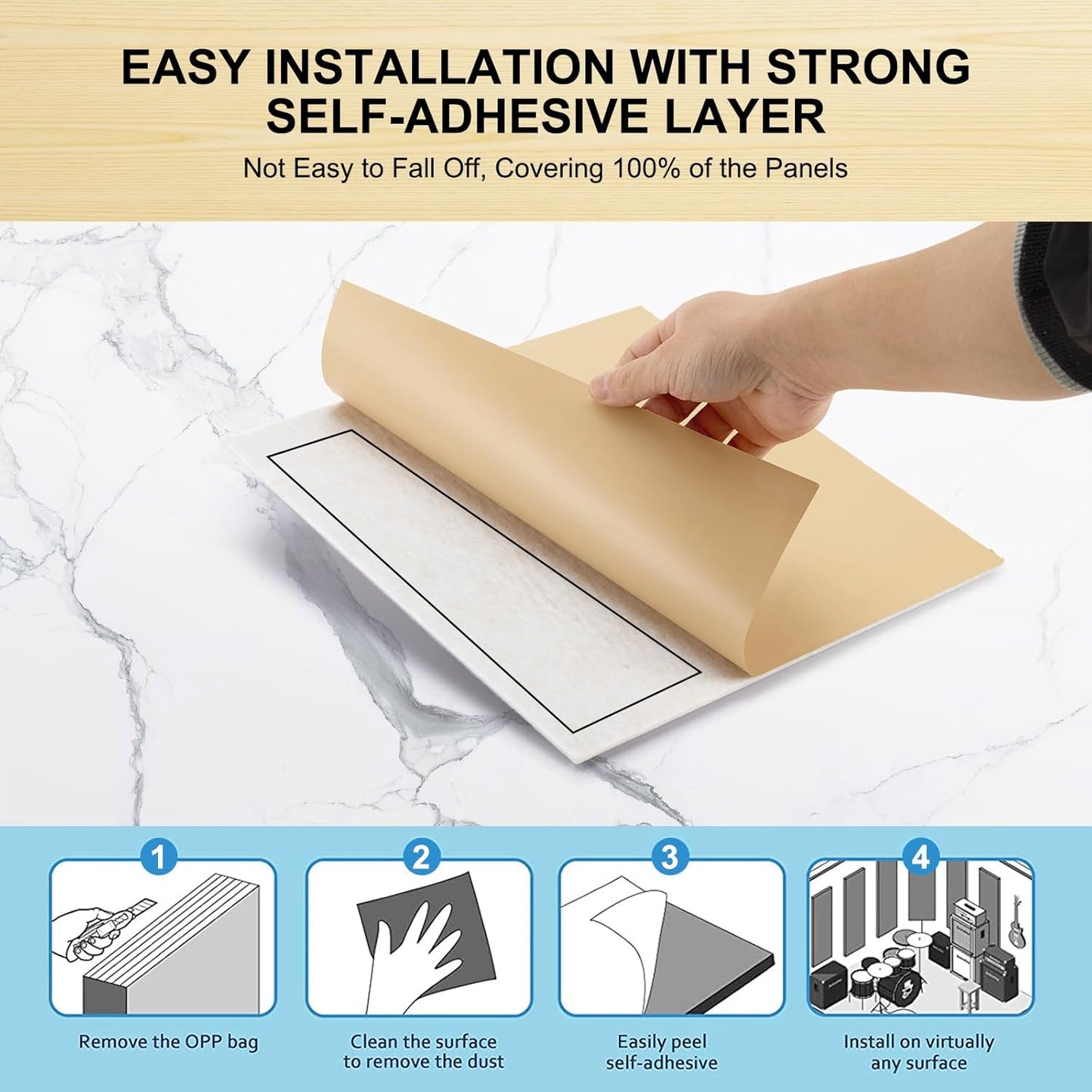 12 x selbstklebende Akustikplatten, Beige