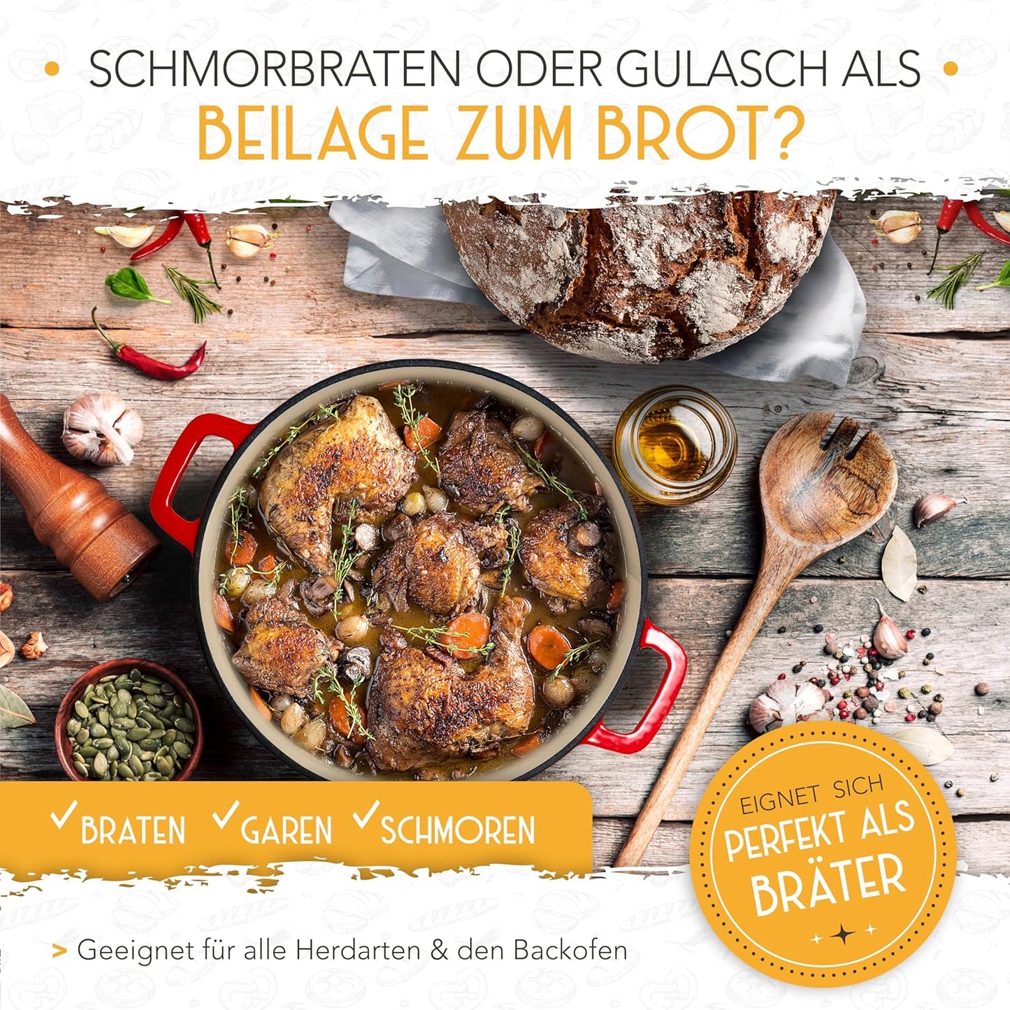 Gusseisen-Topf mit Gärkorb, Emaille Rot Topf