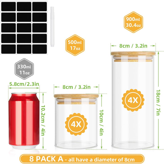 8-teiliges Vorratsgläser-Set, 8 Pack - A