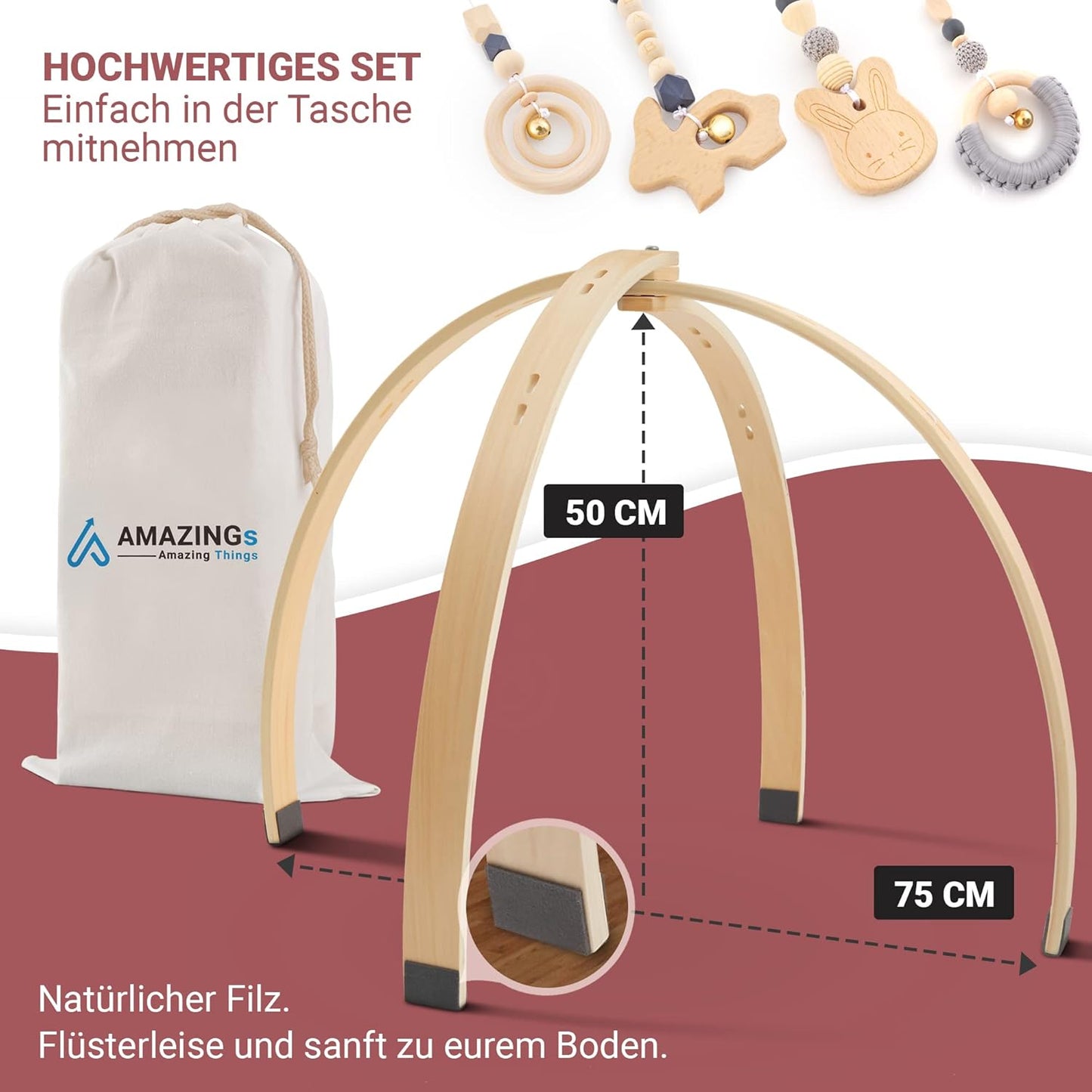 Holz-Spielbogen mit Tasche und Montessori-Spielzeug