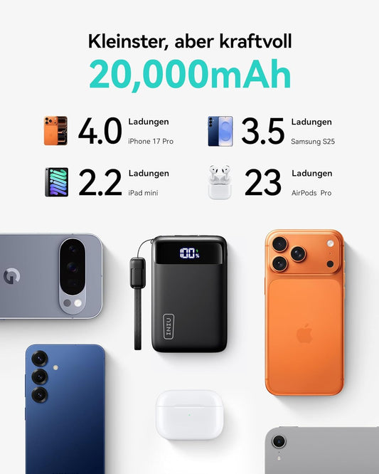 Powerbank mit Schnellladefunktion, Mini Grösse Schwarz