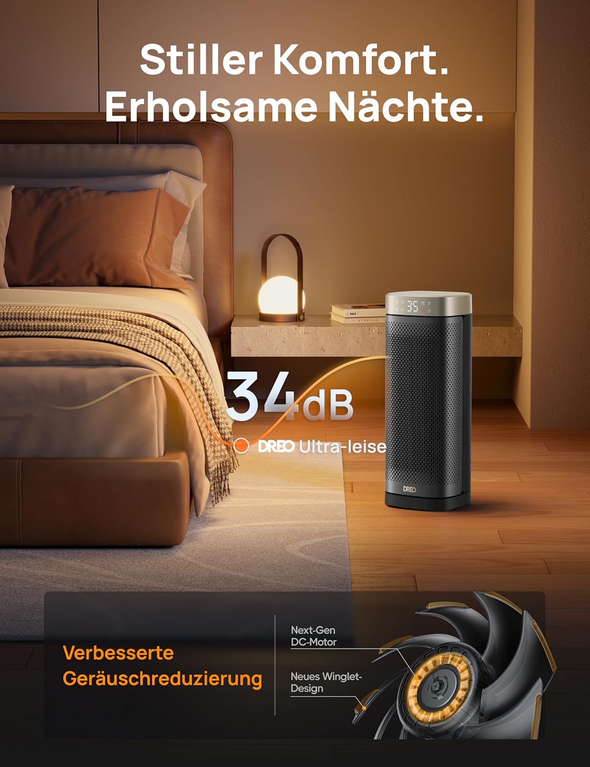 Solaris Slim H2 Heizlüfter mit Thermostat, Gold