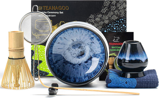 7-teiliges Matcha-Tee-Set mit Bambus-Schneebesen, Bol Junware, B.junware-blau