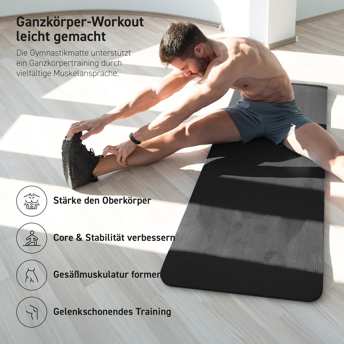 Gymnastikmatte Premium mit Tragegurt und Übungsposter