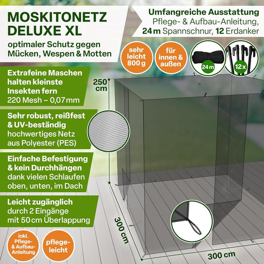 Moskitonetz Deluxe mit 2 Eingängen, L300xB300xH250 cm Schwarz