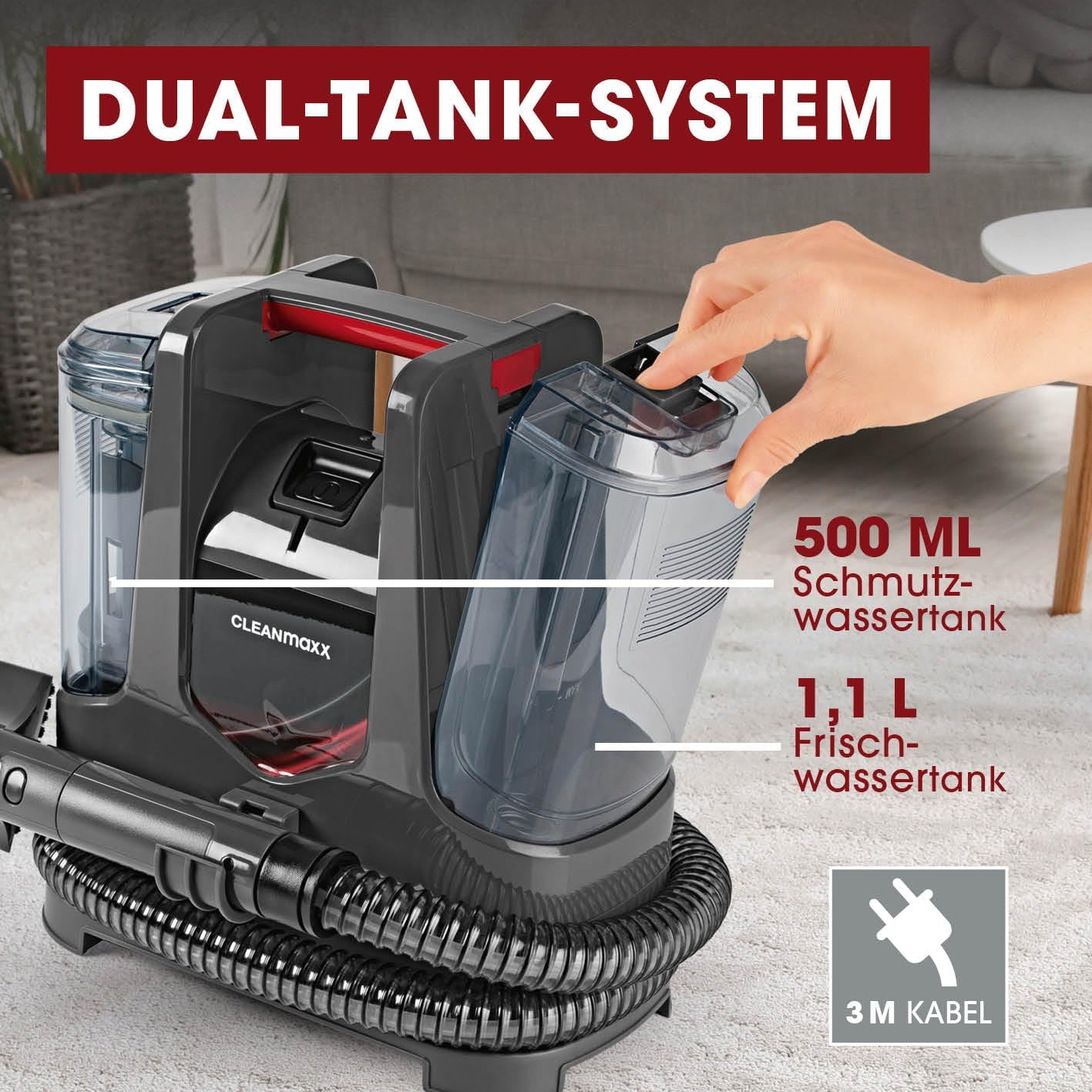 Polster- & Teppichreiniger, Steam Go 400W, Grau - Rot