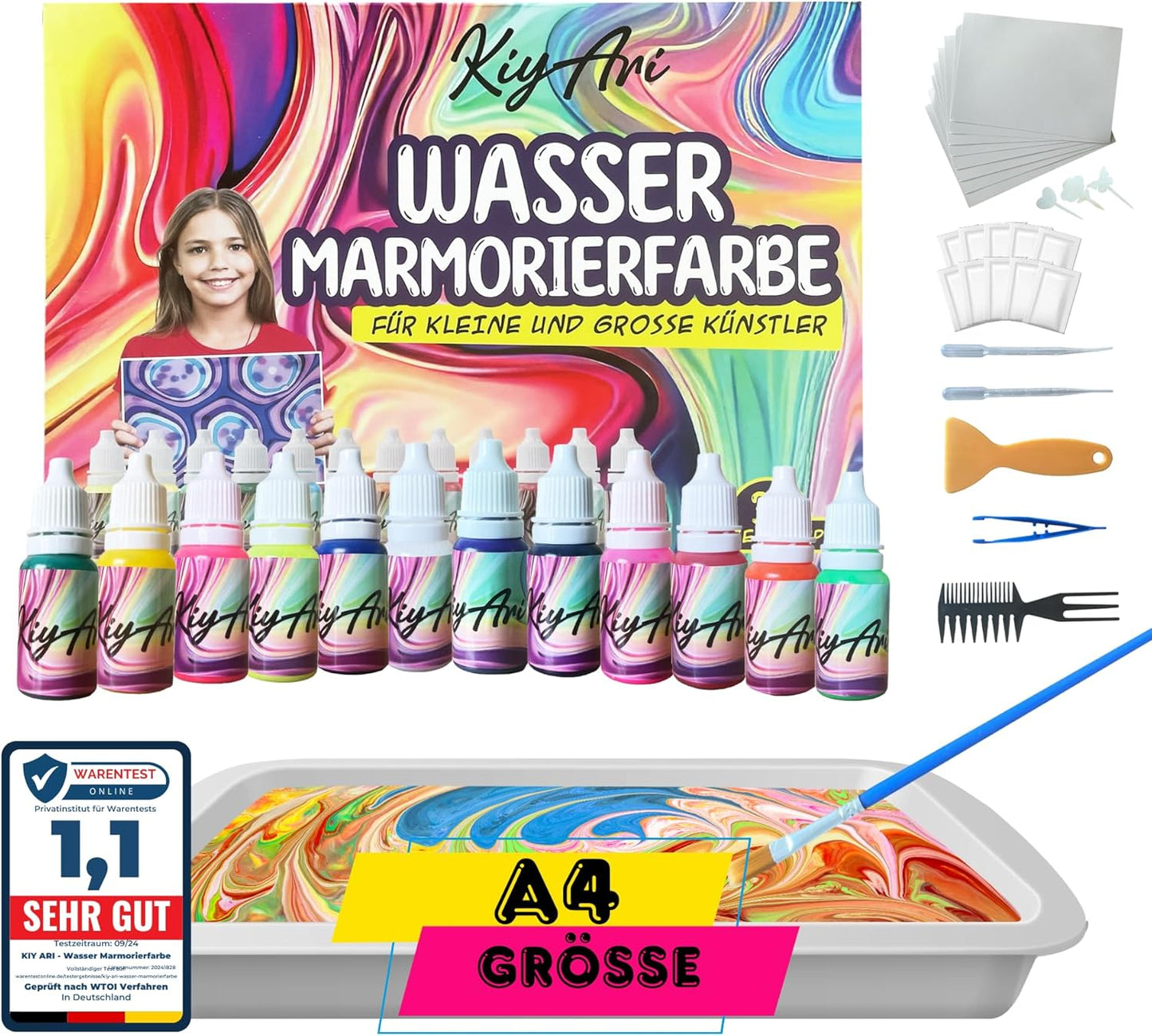 Wasser-Marmorierfarben-Set für Kinder, A4