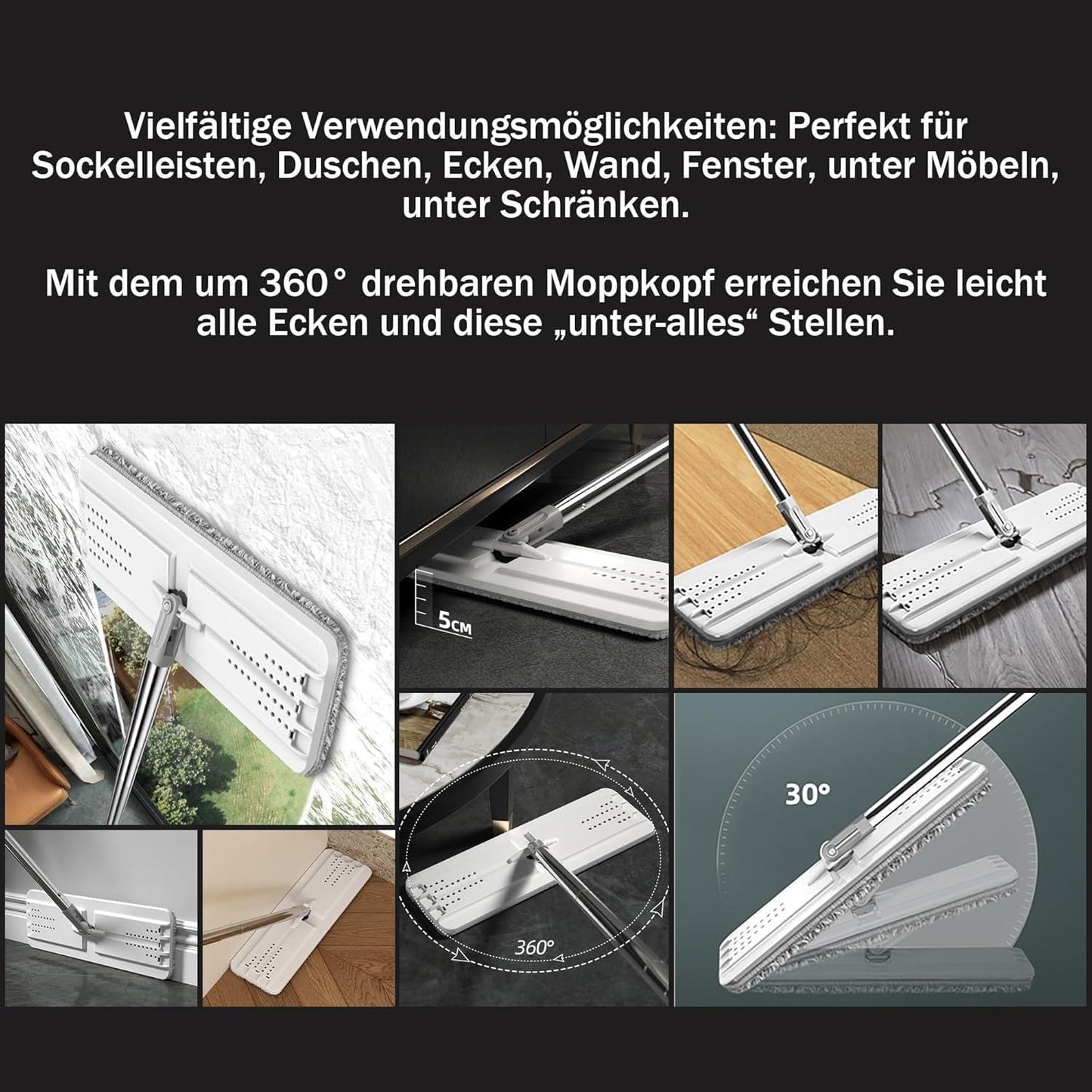Freihändiger Wischmopp- und Eimer-Set mit Auswringer, Mittlere Eimer #13 + Griff + 3 Pads