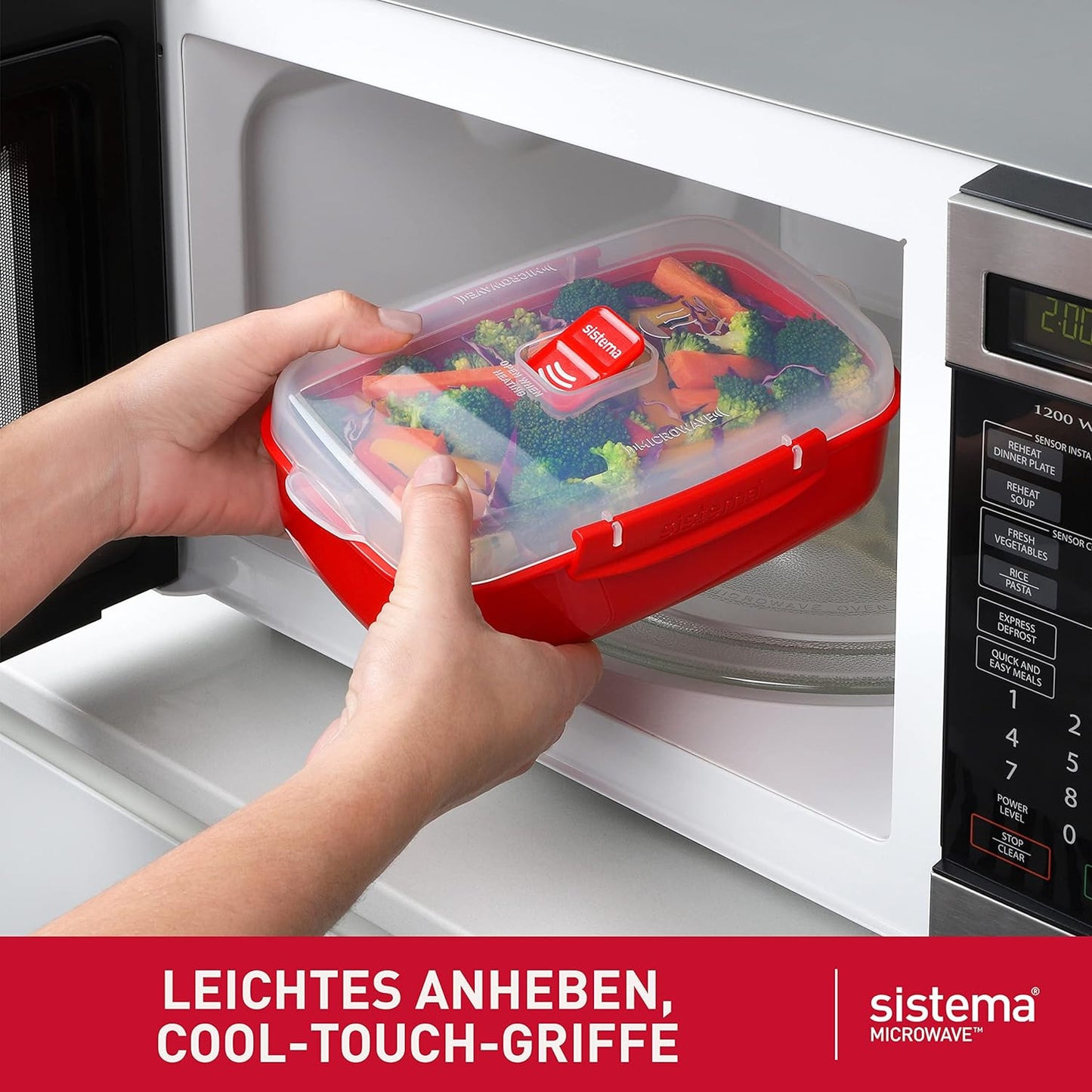 Microwave-Heat & Eat Frischhaltedosen Set, 2x 1.25 Litre + 2x 525 ml Rot