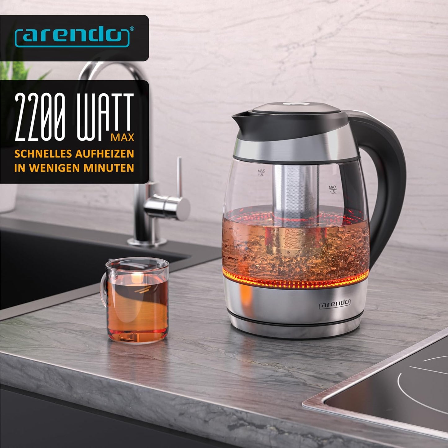 Wasserkocher Prime Tea Typ 2 mit Temperatureinstellung, LED Beleuchtung & Teesieb