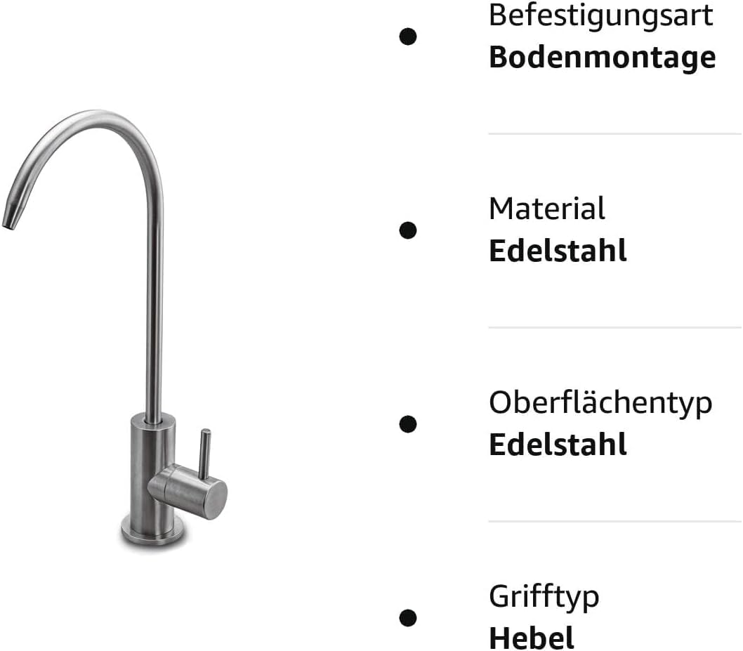 Wasserhahn Sofia für Osmoseanlagen, Edelstahl Gebürstet