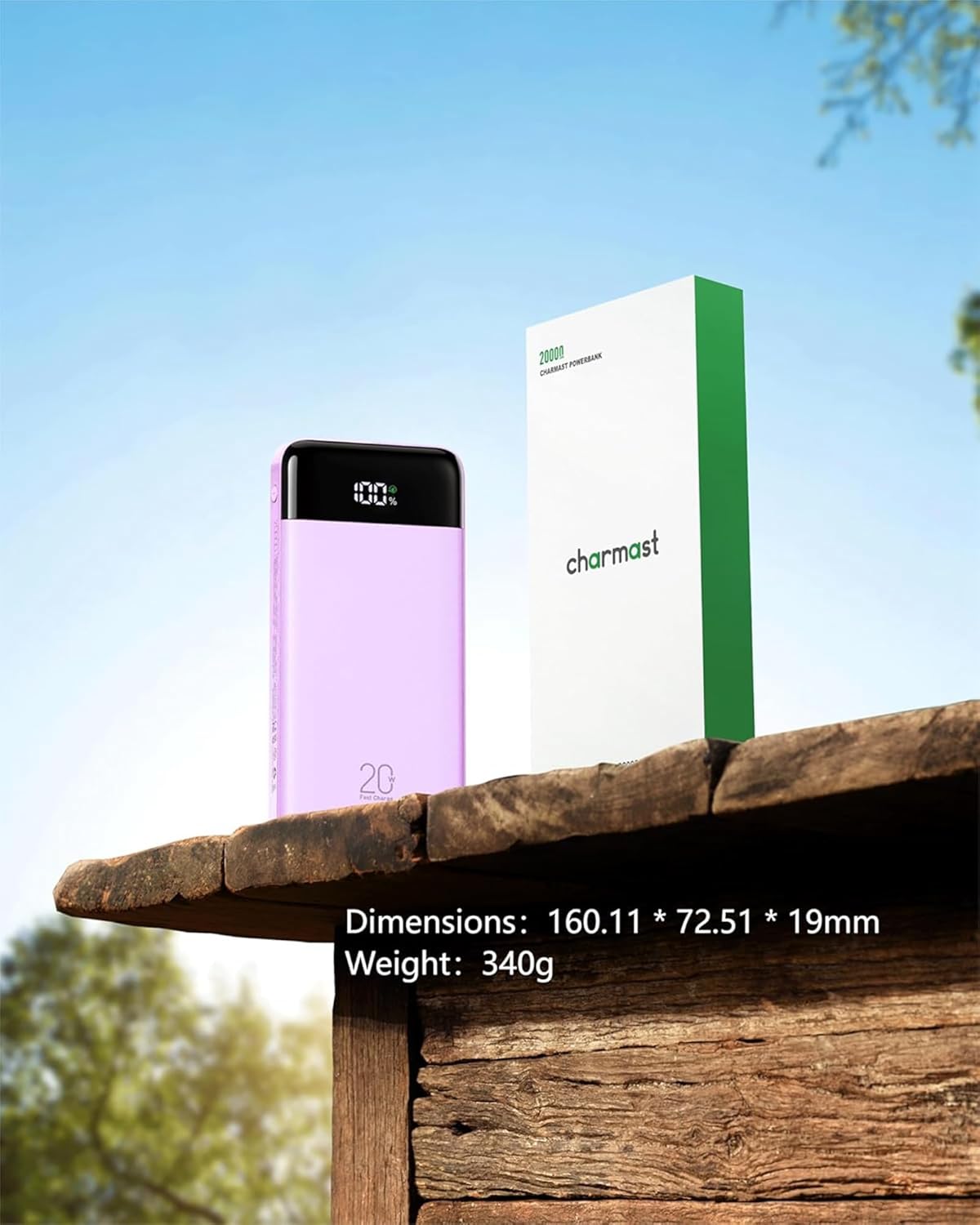 Powerbank mit 3 verschiedenen Ausgangskabeln, 20000mAh Lila
