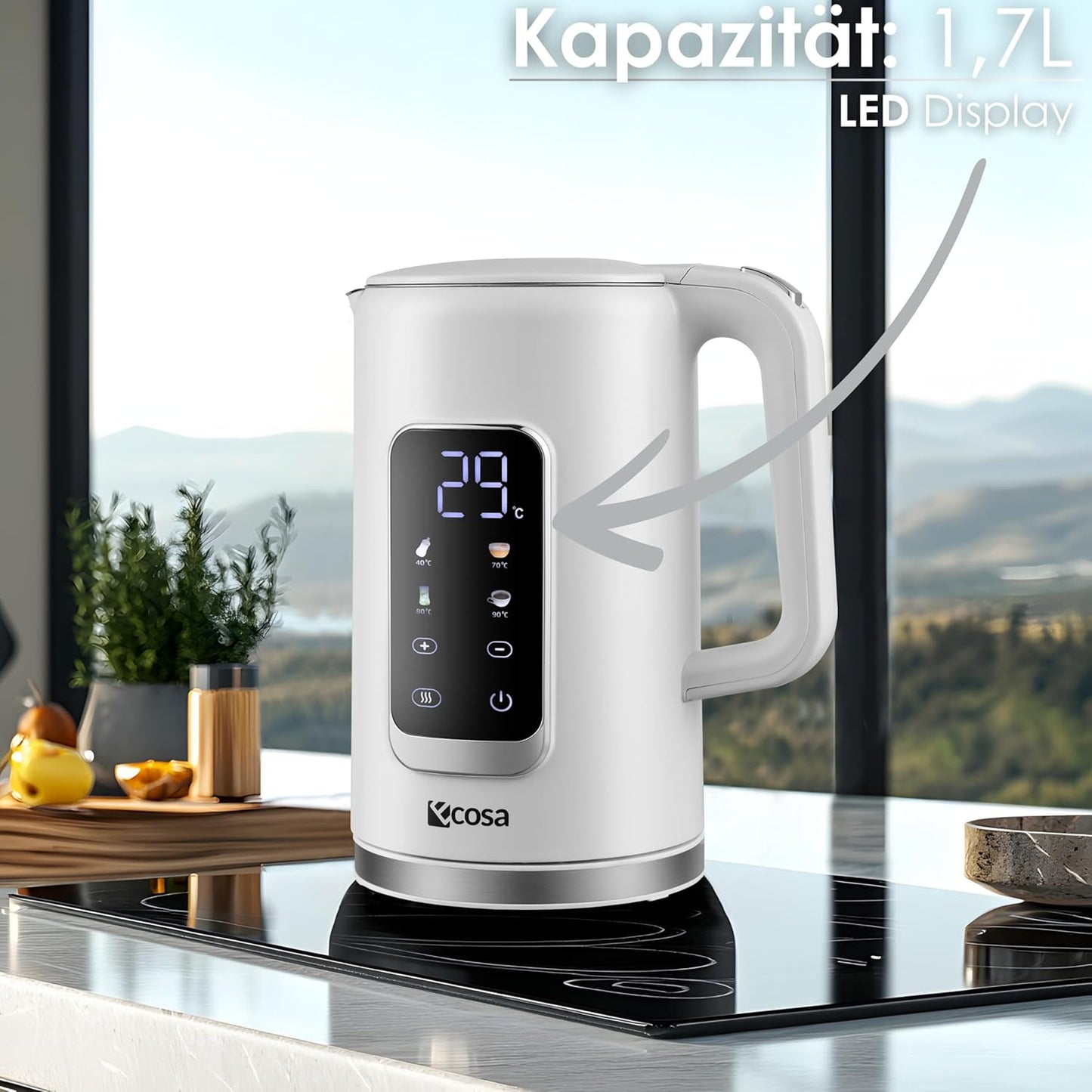 Wasserkocher mit Temperatureinstellung (40°C-100°C)