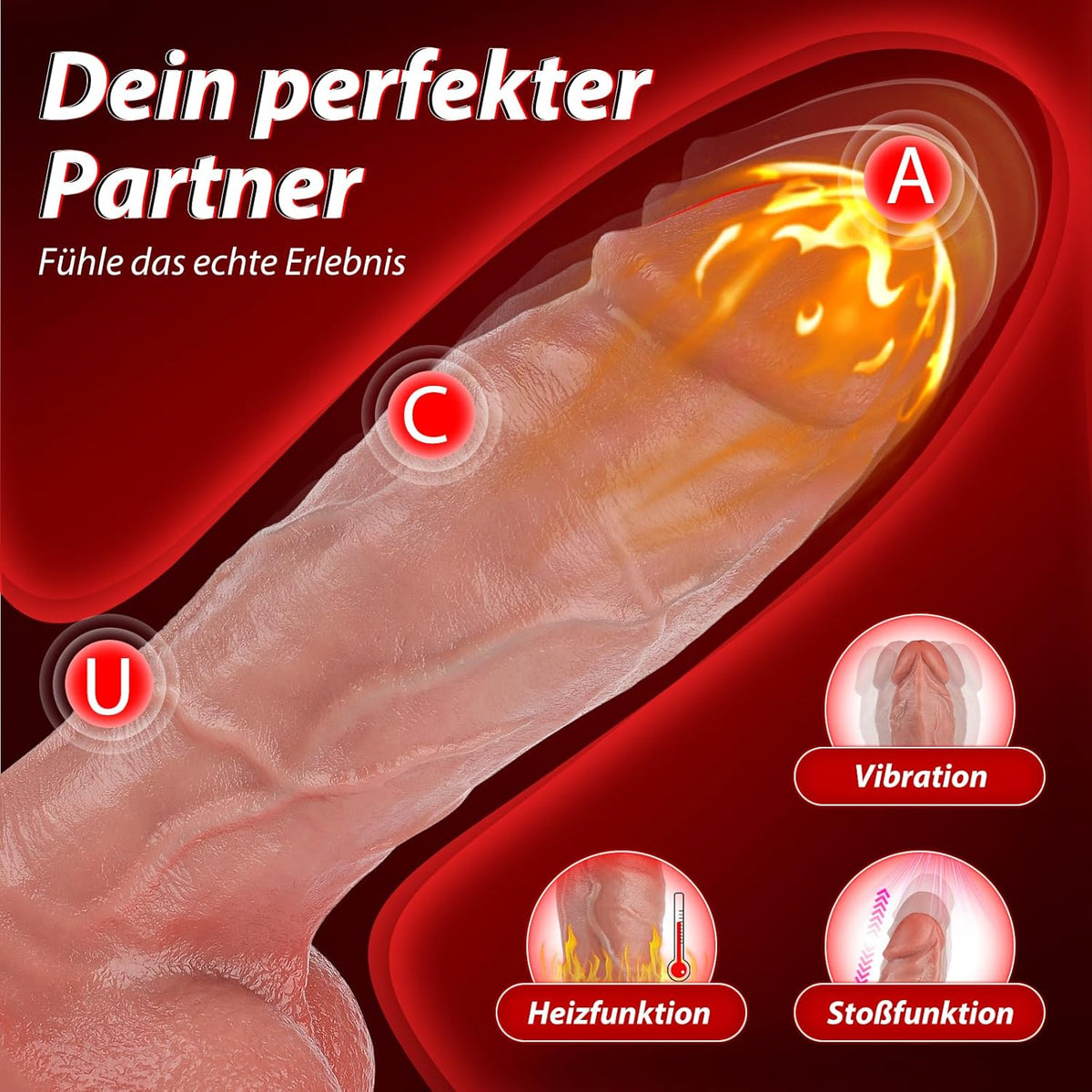 Vibrator mit 9 Vibrationsmodi, Stossfunktion & Heizfunktion, 9.06” Flesh