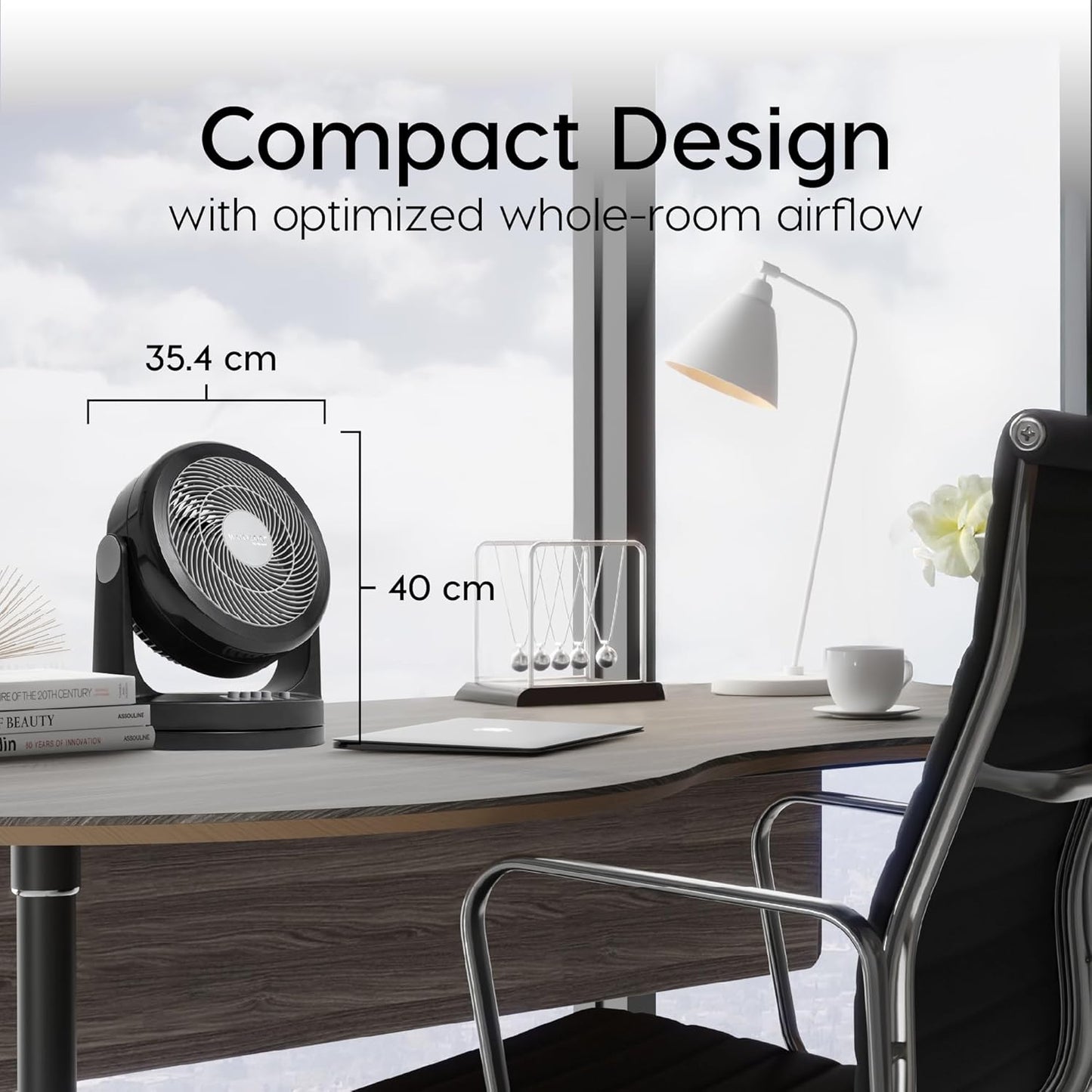 Woozoo PCF-HM23 oszillierender Tischventilator mit 3 Geschwindigkeiten, Schwarz, Hohe Leistung/Oszillierend