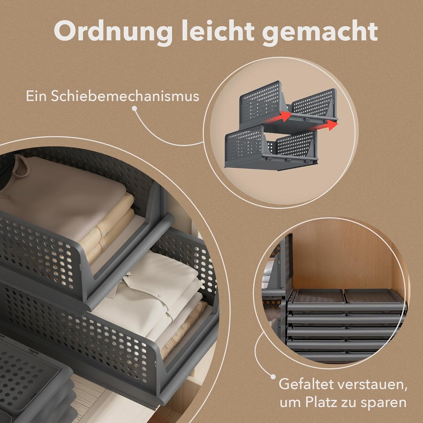 3er-Set Schrank-Organizer, Anthrazit