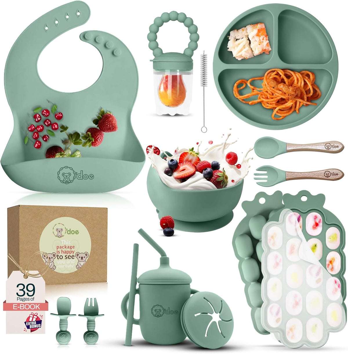 15-teiliges Baby Entwöhnungsset, Grün V5 Pflegeset [15 Stück]