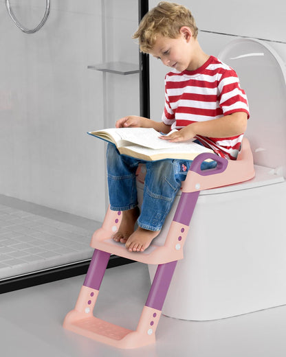 Toilettensitz mit Treppe, Frosch/Rosa