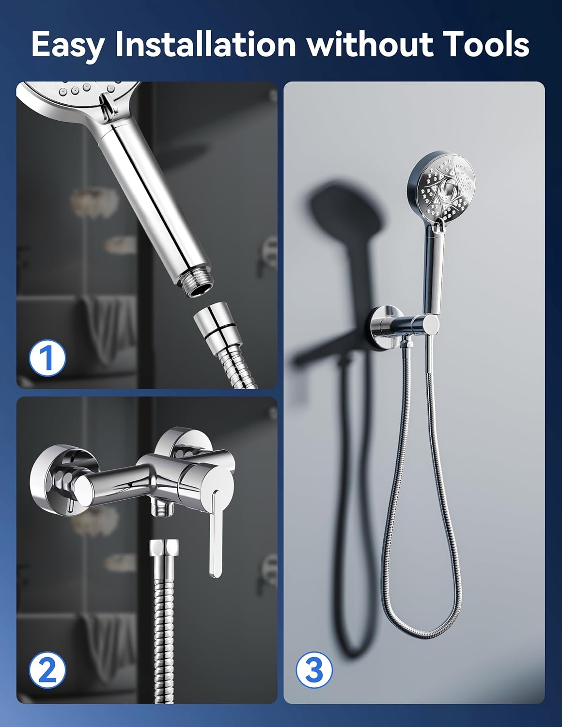 Duschkopf mit 20-stufiger Filterung und 6 Strahlarten, Silber