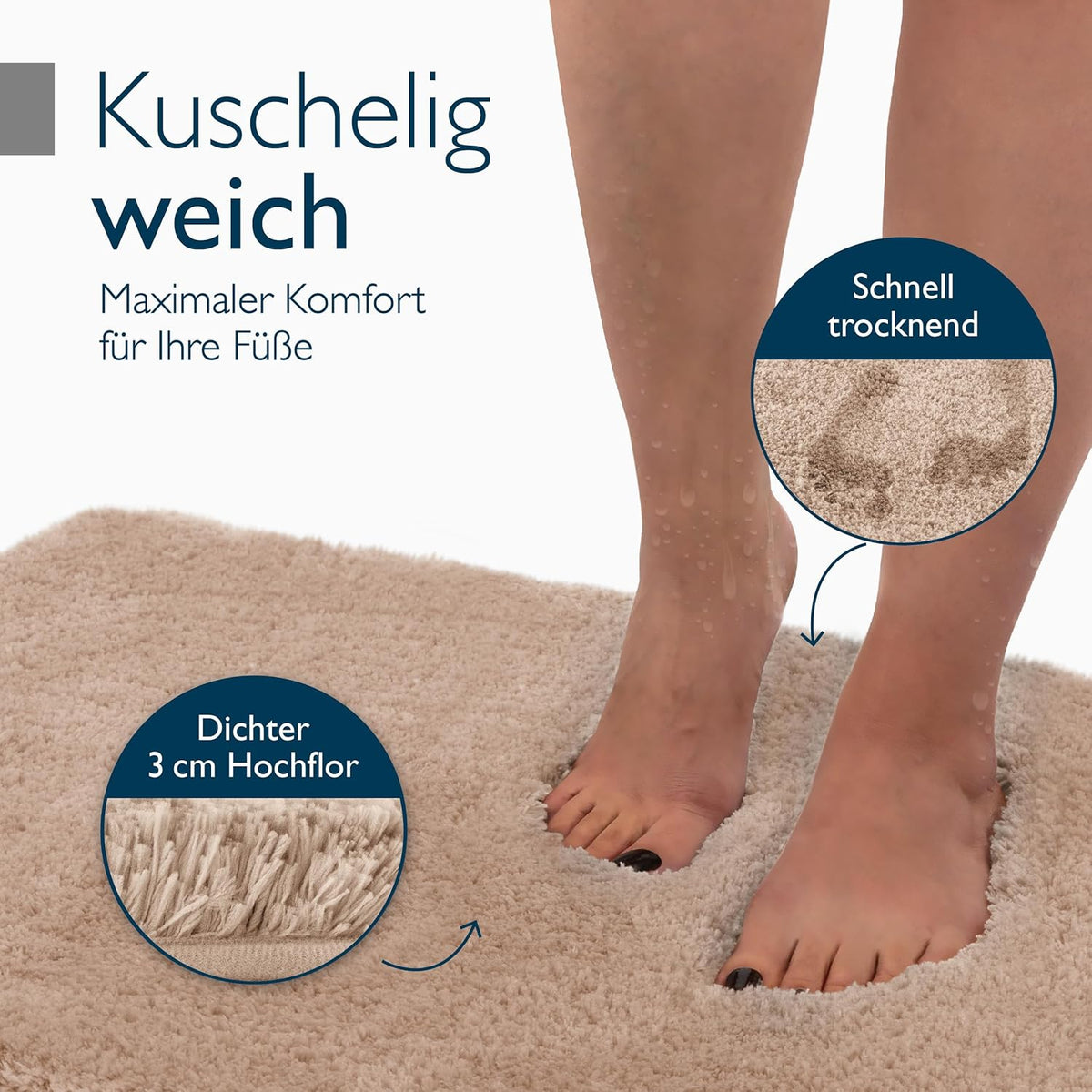 Rutschfeste Badematte, Fussbodenheizung geeignet, 70 x 120 cm, 70 x 120 cm Natur