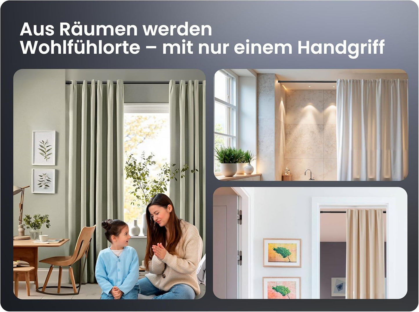 Teleskop-Klemmstange für Vorhänge, 50-80 cm Grau