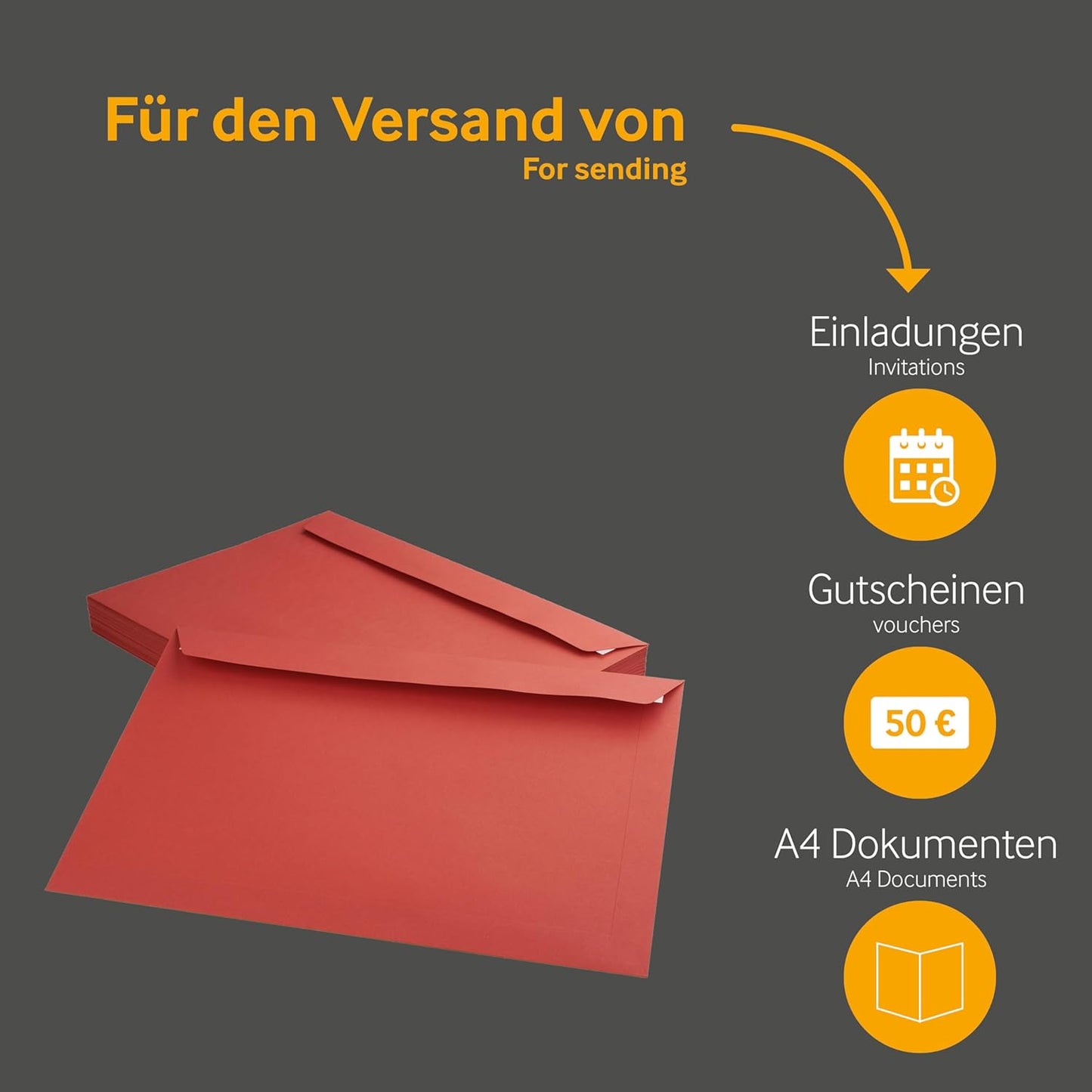 50 rote Briefumschläge DIN C4 mit Haftklebung, DIN C4 Rot-50