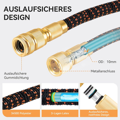 Flexibler Gartenschlauch, knickfrei & strapazierfähig, 30M/100FT Schwarz-orange