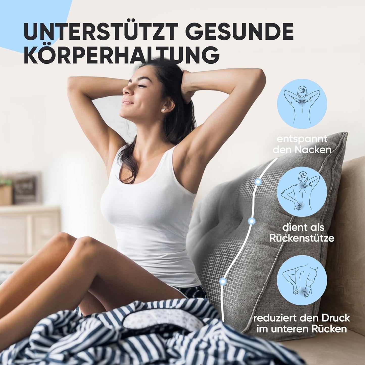Lesekissen mit abnehmbarem Bezug und Seitentasche, Grau 70 cm