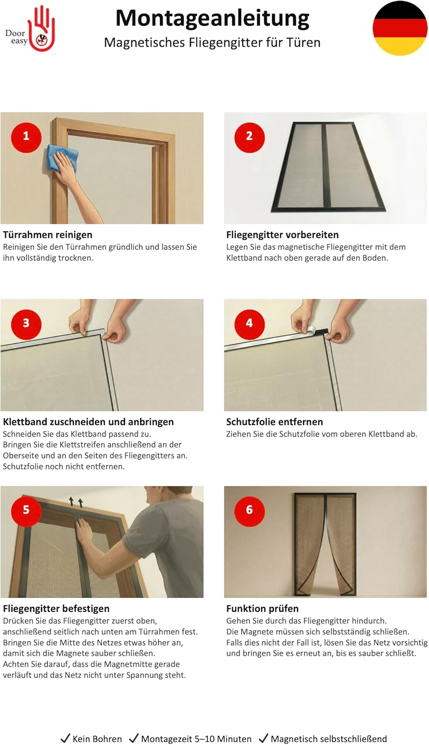 Magnetisches Fliegengitter für Balkontüren (95 x 220 cm), 95 x 220