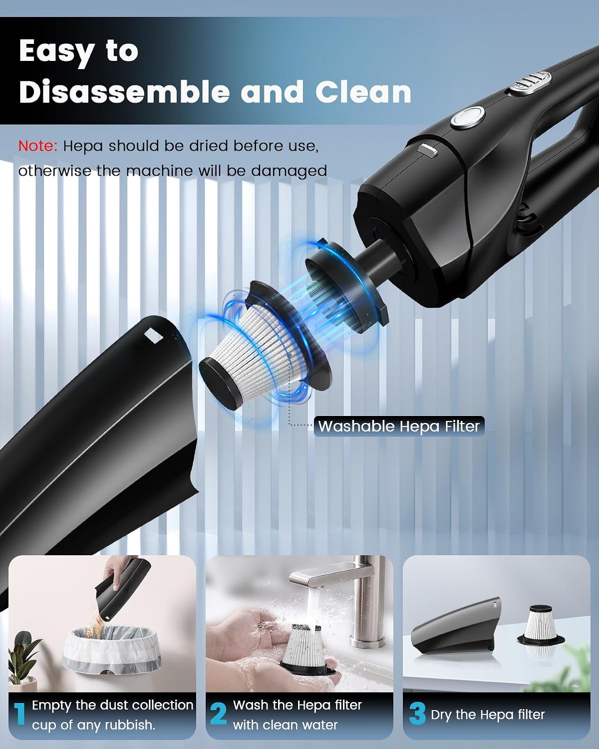 SM01 Akku-Handstaubsauger mit HEPA-Filter, Black Silver