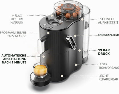 CoffeeB Globe Kaffeemaschine mit kompostierbaren Kaffeebällen, Schwarz +90 Bälle LUNGO