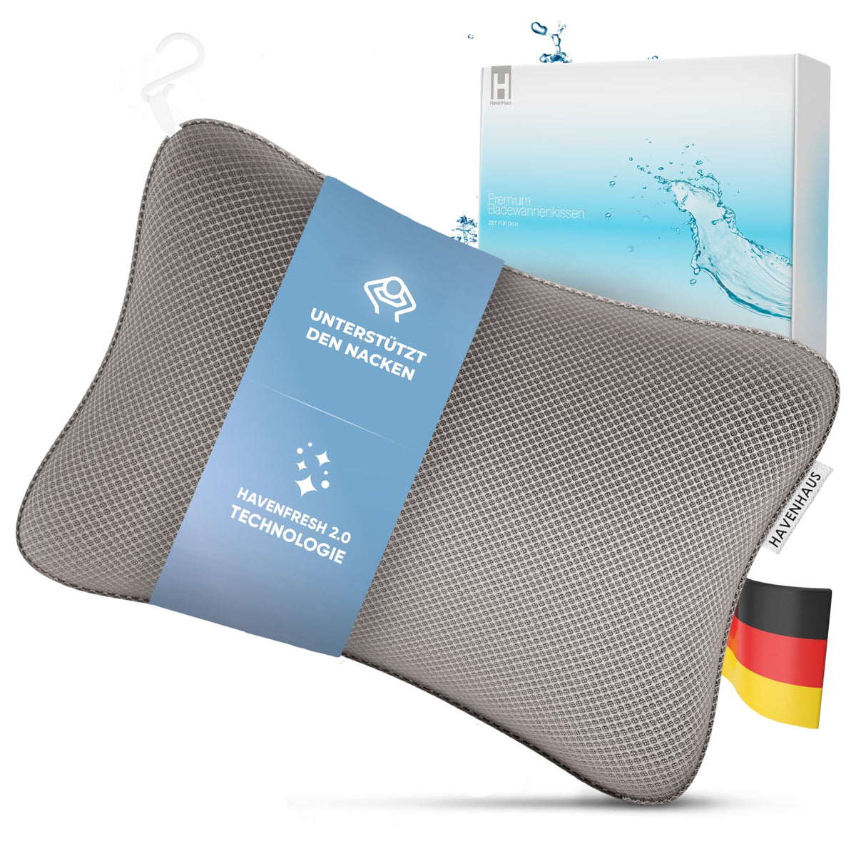 Badewannenkissen mit Saugnäpfen, schnelltrocknend, klein Grau